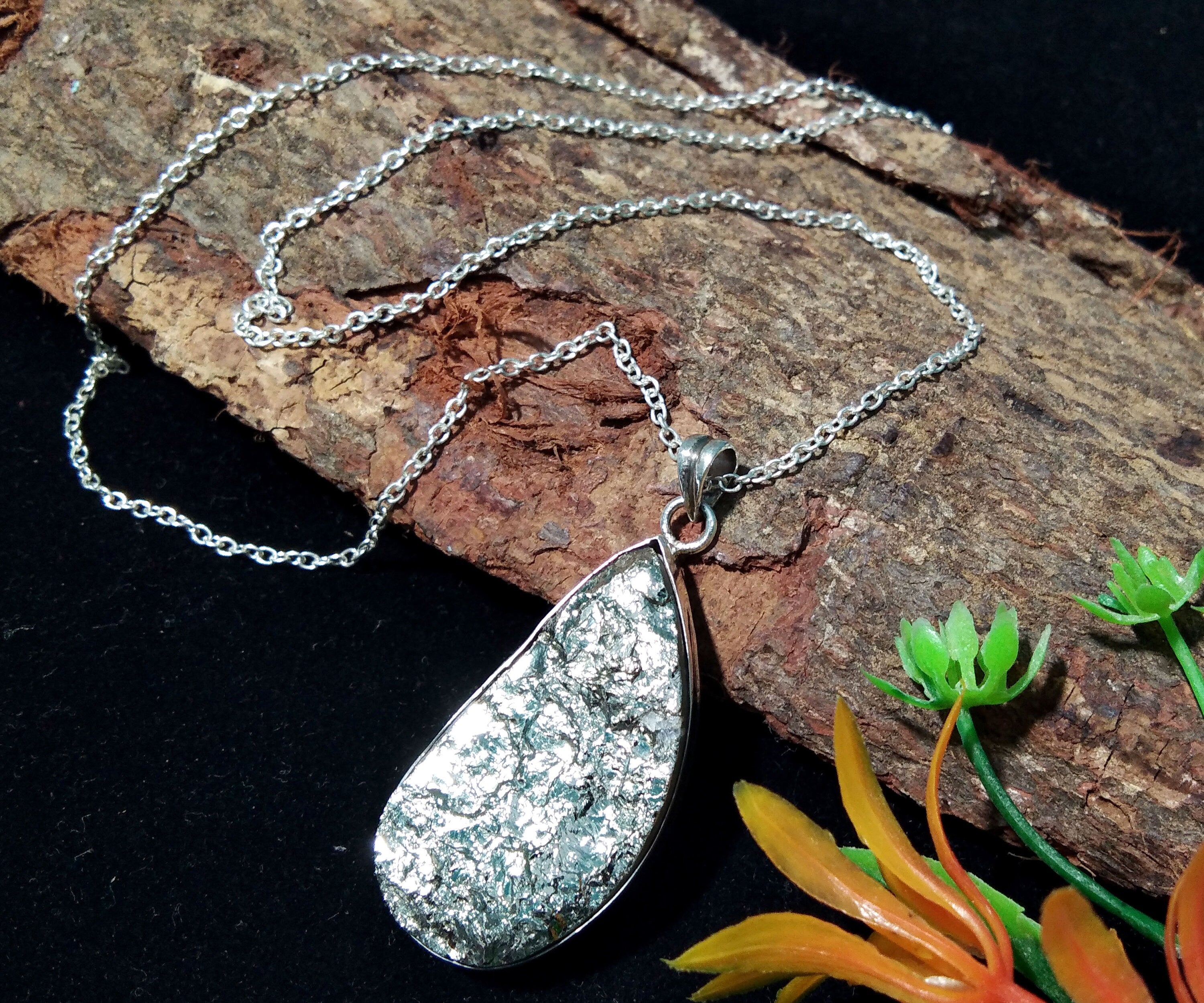 Top Quality Golden Pyrite Druzy Stone Pendant Chain Necklace, 925 Starling Silver Pendant Jewelry, Fancy Shape Handmade Jewelry Wedding Gift